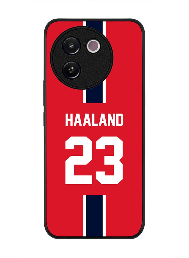 Stylizedd Rugged Black edge case for Vivo V30e, Slim fit Soft Case Flexible Anti Drop TPU Gel Thin Cover - Football Team - Norway, Player Name - Haaland - Image 1