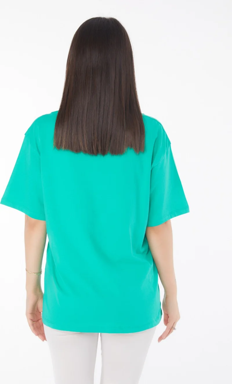 Tofisa Plain Navy Collar Women's Green V Neck T-Shirt - 25767