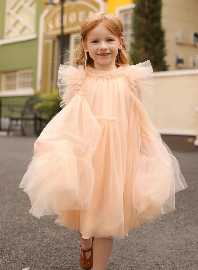 Take Two Girls Solid Mesh Frill Sleeve Dress