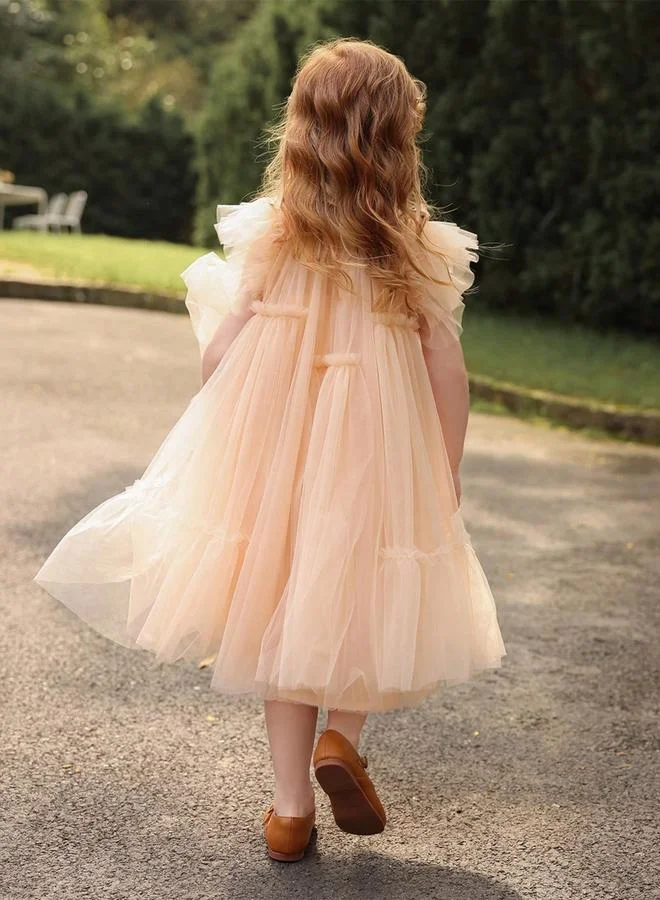 Take Two Girls Solid Mesh Frill Sleeve Dress