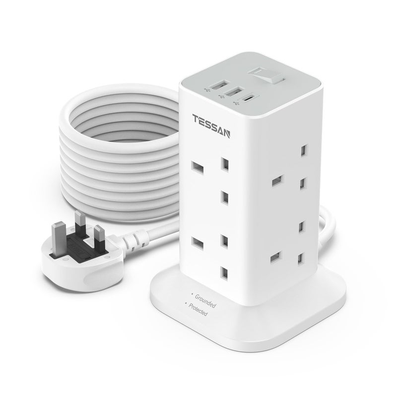 TESSAN Tower Extension Lead 5M with USB C Slots - Image 1
