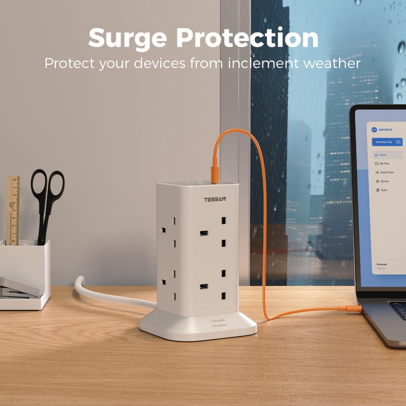TESSAN Tower Extension Lead 5M with USB C Slots - Image 5