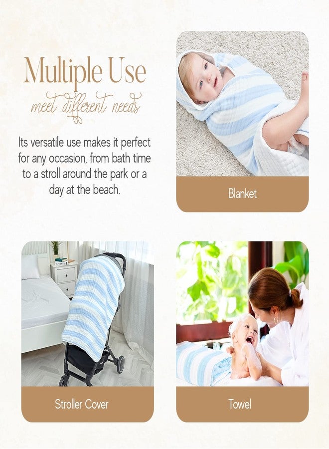 HardNok Muslin Hooded Baby Towel 4 Pack, Preuim Muslin 6 Layers Natural Cotton Baby Bath Towels, Soft and Comfortable for Boys,Girls (32 x 32, Blue Striped and White) - Image 5