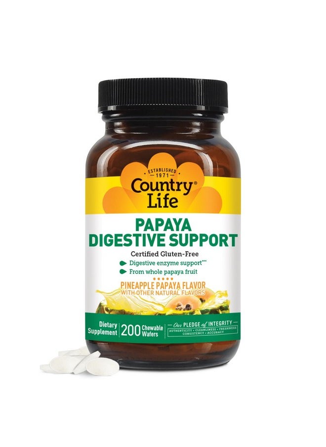 كانتري لايف Country Life, Papaya Digestive Support، إنزيمات يومية لتعزيز صحة الجهاز الهضمي وامتصاص العناصر الغذائية، 200 قرص  - Image 1