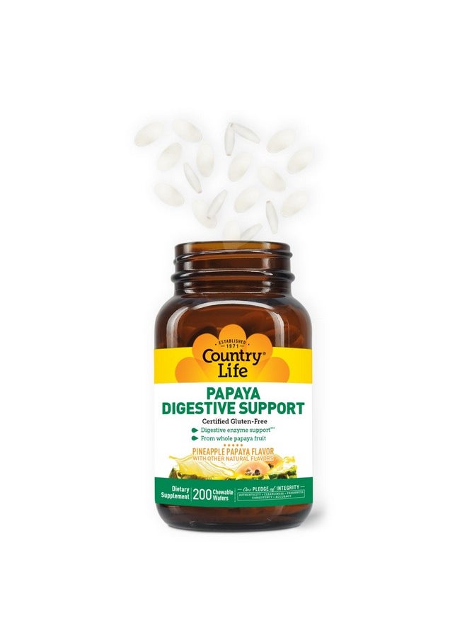 كانتري لايف Country Life, Papaya Digestive Support، إنزيمات يومية لتعزيز صحة الجهاز الهضمي وامتصاص العناصر الغذائية، 200 قرص  - Image 2