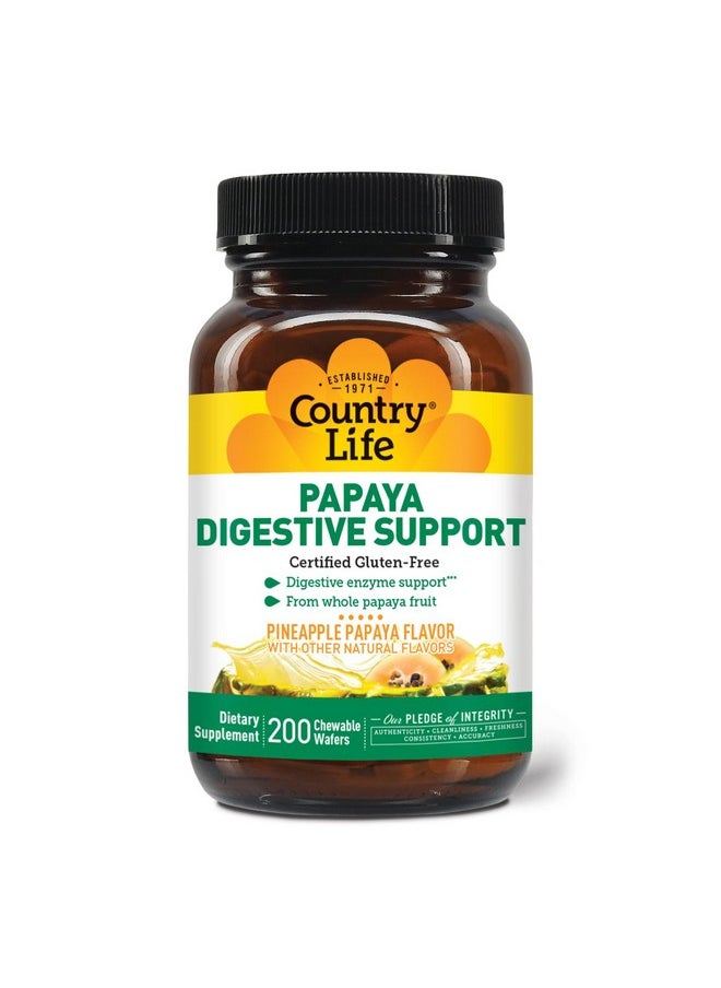 كانتري لايف Country Life, Papaya Digestive Support، إنزيمات يومية لتعزيز صحة الجهاز الهضمي وامتصاص العناصر الغذائية، 200 قرص  - Image 3
