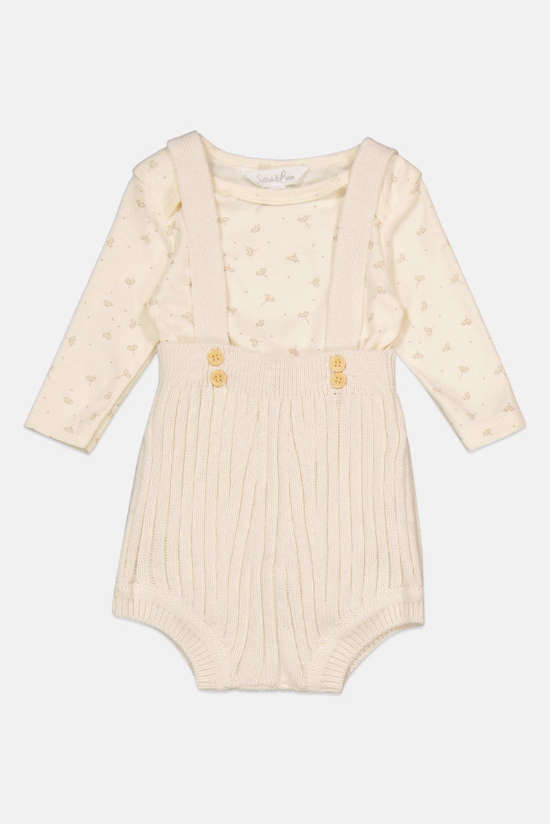 Stitch & Bean Toddlers Girl 2 Pcs Pull On Jumper And Bodysuit Set, Cream - Image 3
