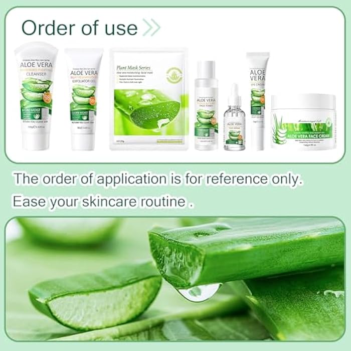 XMXueMei Aloe Vera Face Skincare Set,9 Pcs Aloe Vera Skin Care Set with Face Masks,Exfoliating Gel, Wash,Toner, Serum, Moisturizer Cream,Eye Cream,Moisturizing Skin Care Kit - Image 3