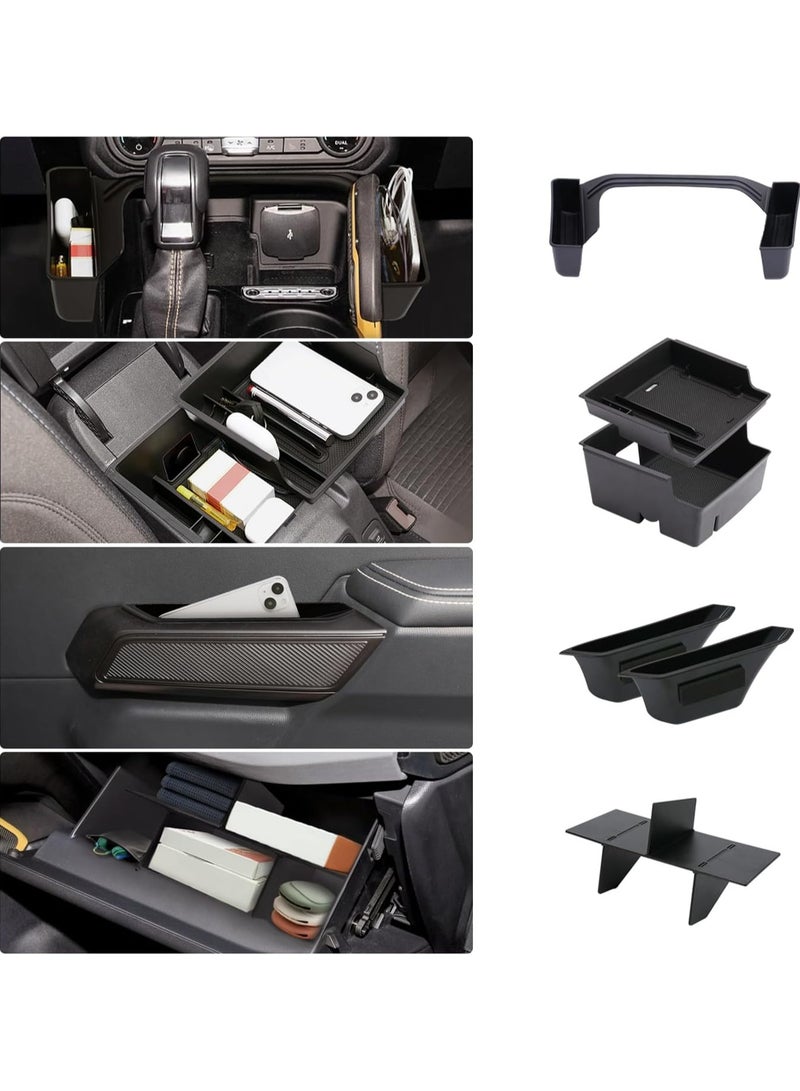 Oasisgalore 4PCS for Ford Bronco Accessories 2024 2021 2022 2023 2/4 Door Auto Car Interior Bronco Accessories Console Shifter Storage,Glove Box Dividers Organizer,Door Handle Organizer,Armrest Storage Box - Image 1