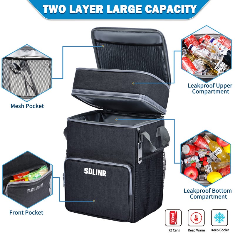 SDLINR 72-Can Large Rolling Cooler, Leakproof Insulated Soft Cooler Bag with Wheels and Handle Collapsible for Beach Camping Patio Travel Outdoor - Image 2