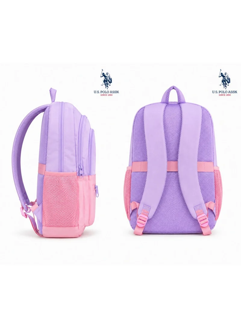 U.S. Polo Assn. U.S. Polo Assn. Classic Lilac Blush Pastel Colourblock Backpack for School and Office MultiCompartment Bag for Campus