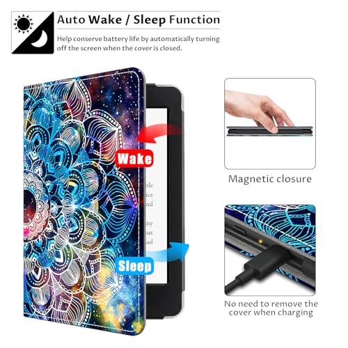 VORI Stand Case for 6" Kindle Paperwhite (Fits 10th Generation 2018 / All Paperwhite Generations Prior to 2018) PU Leather Case Smart Cover with Auto-wake/sleep and Hand Strap, Mandalas Galaxy - Image 3
