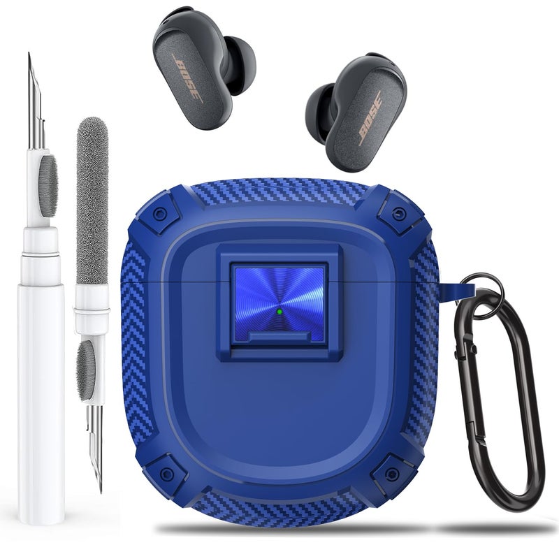 Olytop for New Bose QuietComfort Earbuds II (2022) / Ultra (2023) Case Cover with Lock Clip&Cleaner kit Pen, Rugged Shockproof Protective Hard Skin with Carabiner Men Women for Bose QC 2 - Blue - Image 1