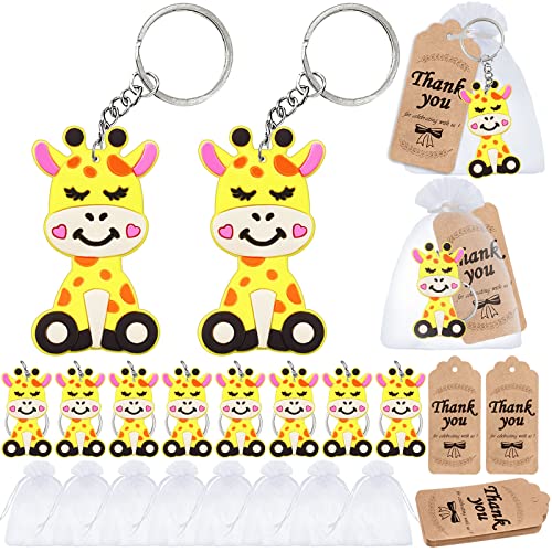 Elecrainbow 60 Pack Giraffe Party Favors Include 20 Keychains 20 Thank You Tags 20 Goodie Bags for Giraffe Keychain Return GiftWomen Girls BirthdayBaby ShowerGoodie Bag Fillers