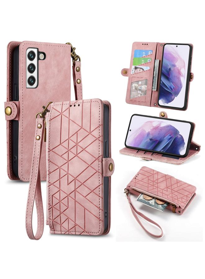 S-TOP Case For Samsung Galaxy S21 5G Geometric Zipper Wallet Side Buckle Leather Phone Case - Image 1
