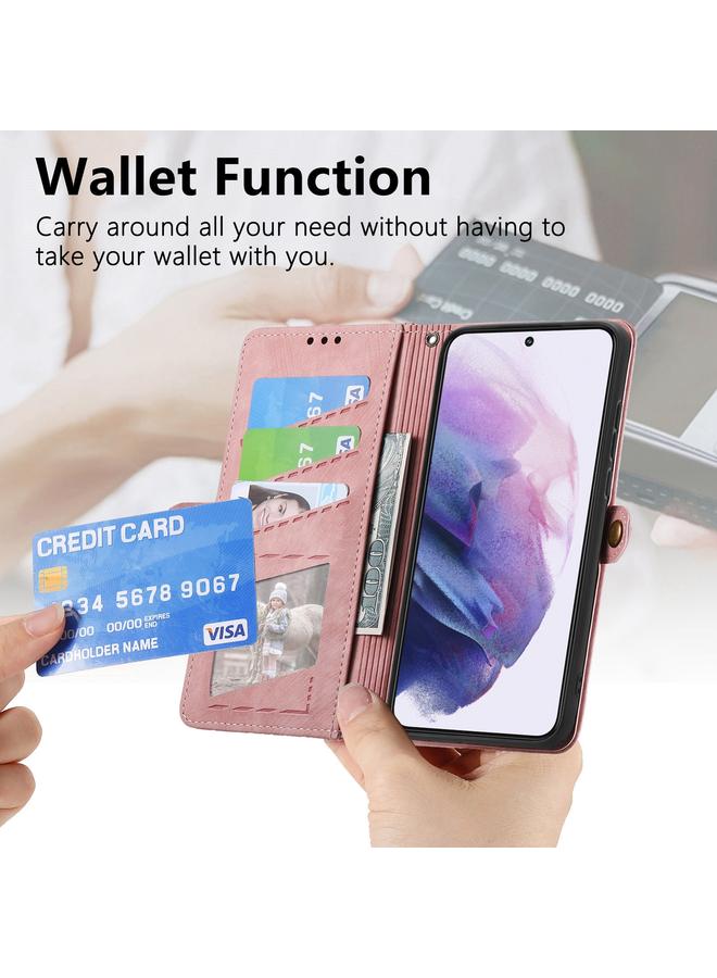 S-TOP Case For Samsung Galaxy S21 5G Geometric Zipper Wallet Side Buckle Leather Phone Case - Image 5