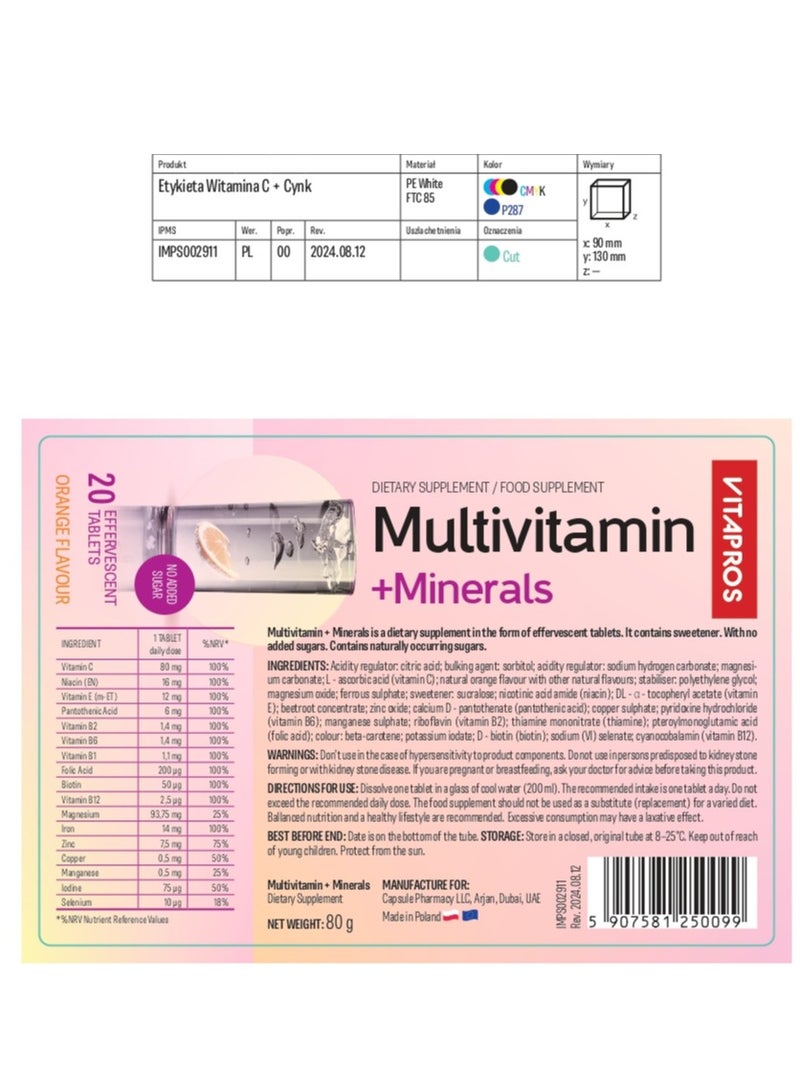 Vitapros Multivitamin + Minerals Effervescent Tablets – 60 Vegan, Sugar-Free Orange Flavour Tabs – Daily Energy, Immune & Wellness Support – Made in EU - Image 2