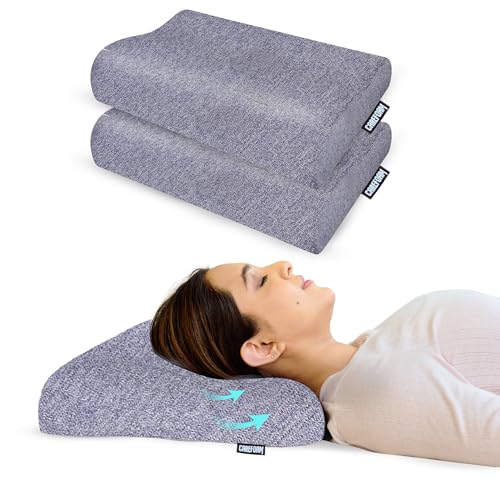 CareFoam Memory Foam Cervical Neck Pillow | 2 Years Warranty | Pain Relief Sleep, Improves Posture Spinal Alignment, Neck Pain Relief | 23 x 14 x 4.5 Inch | Blue Melange Cover | Pack of 2 - Image 1