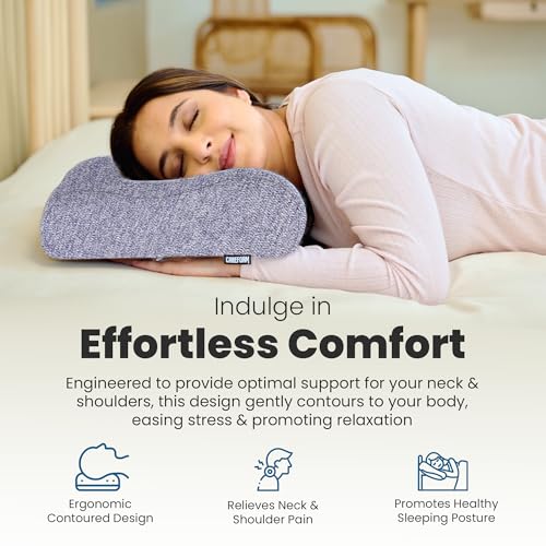 CareFoam Memory Foam Cervical Neck Pillow | 2 Years Warranty | Pain Relief Sleep, Improves Posture Spinal Alignment, Neck Pain Relief | 23 x 14 x 4.5 Inch | Blue Melange Cover | Pack of 2 - Image 3