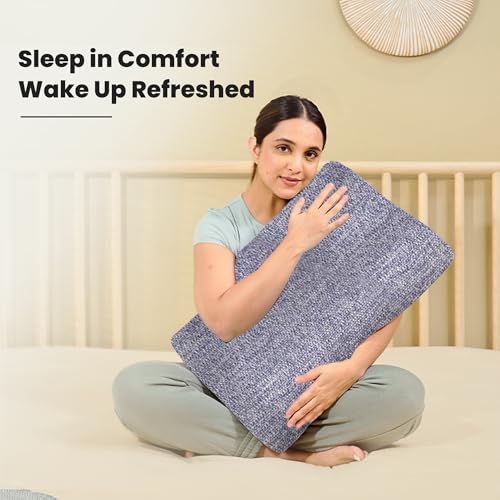 CareFoam Memory Foam Cervical Neck Pillow | 2 Years Warranty | Pain Relief Sleep, Improves Posture Spinal Alignment, Neck Pain Relief | 23 x 14 x 4.5 Inch | Blue Melange Cover | Pack of 2 - Image 2