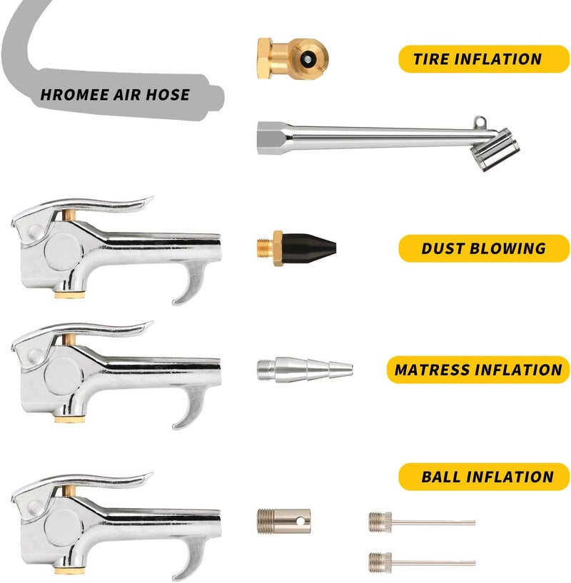 Hromee Air Hose Fittings 1/4 Inch NPT Brass Quick Connect Coupler and Plug, 20 Pieces Air Compressor Accessory Kit with Blow Gun and Tire Gauge - Image 2