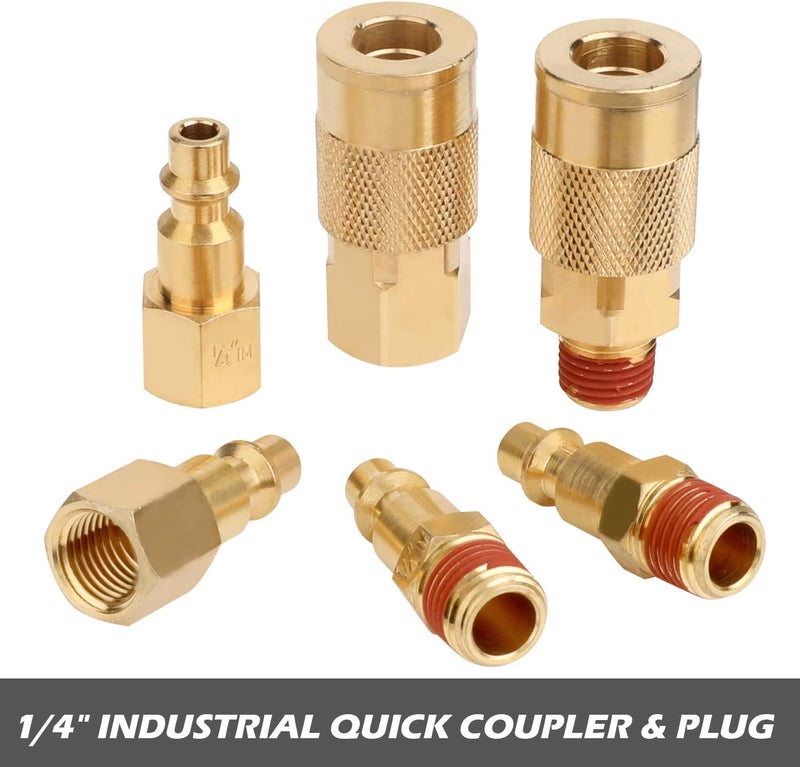 Hromee Air Hose Fittings 1/4 Inch NPT Brass Quick Connect Coupler and Plug, 20 Pieces Air Compressor Accessory Kit with Blow Gun and Tire Gauge - Image 3