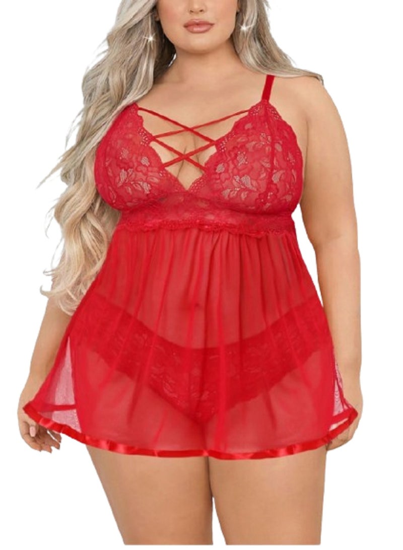 Genaric Women’s Short Lace BabyDoll with Ribbon Detailing on the Chest  - Image 1