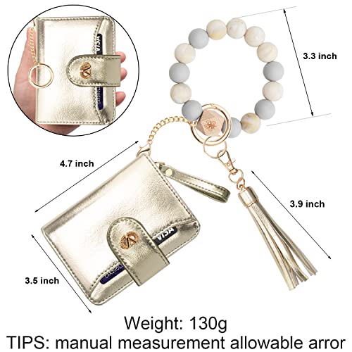 SNUG STAR Multi-Purpose Wallet High Capacity Card Holder Zipper Coin Purse with Wristlet Bracelet Keychain Silicone Beaded Bangle (Anti Theft Silicone Bracelet(16 Cards)-Light Gold) - Image 5