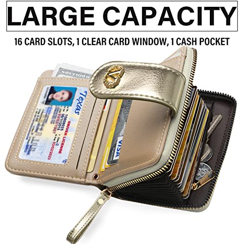 SNUG STAR Multi-Purpose Wallet High Capacity Card Holder Zipper Coin Purse with Wristlet Bracelet Keychain Silicone Beaded Bangle (Anti Theft Silicone Bracelet(16 Cards)-Light Gold) - Image 2