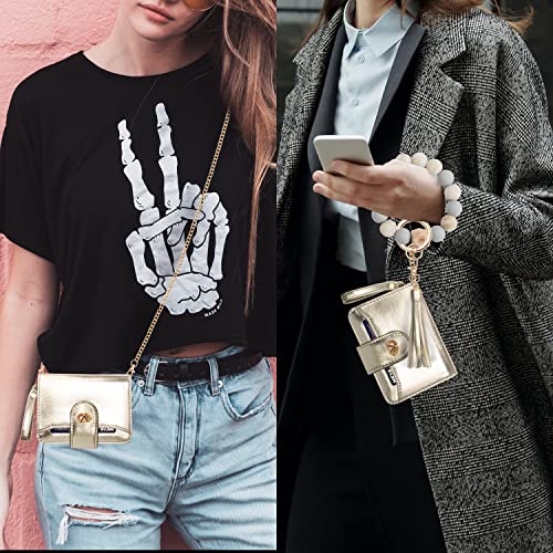 SNUG STAR Multi-Purpose Wallet High Capacity Card Holder Zipper Coin Purse with Wristlet Bracelet Keychain Silicone Beaded Bangle (Anti Theft Silicone Bracelet(16 Cards)-Light Gold) - Image 4