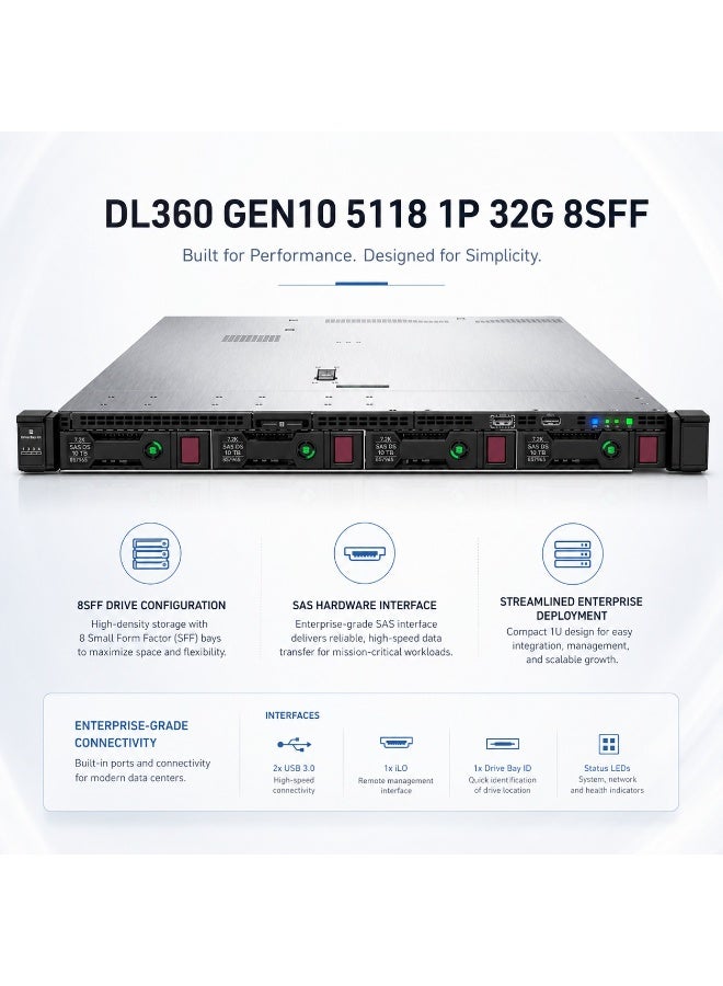 سيرفر راك DL360 Gen10 بحجم 1U بمعالج Intel Xeon 5118 ‏12 نواة 2.3GHz وذاكرة 32GB DDR4 ECC Registered و8 فتحات SFF - Image 5