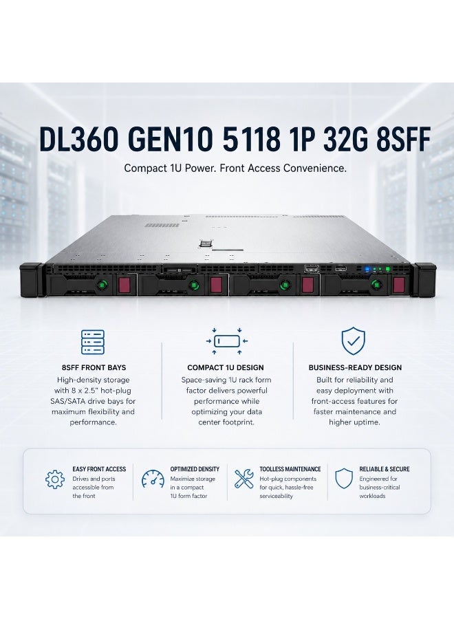 سيرفر راك DL360 Gen10 بحجم 1U بمعالج Intel Xeon 5118 ‏12 نواة 2.3GHz وذاكرة 32GB DDR4 ECC Registered و8 فتحات SFF - Image 3