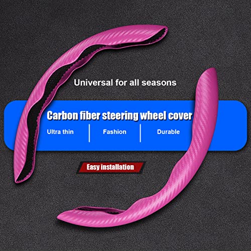 LoyaForba Car Steering Wheel Cover, Carbon Fiber PU Leather Segmented Steering Wheels Protector, Breathable Anti Slip Durable Auto Interior Accessories for Women Men (Carbon Fiber Pink) - Image 2