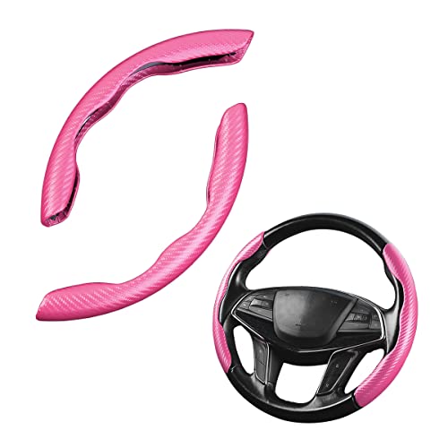 LoyaForba Car Steering Wheel Cover, Carbon Fiber PU Leather Segmented Steering Wheels Protector, Breathable Anti Slip Durable Auto Interior Accessories for Women Men (Carbon Fiber Pink) - Image 1