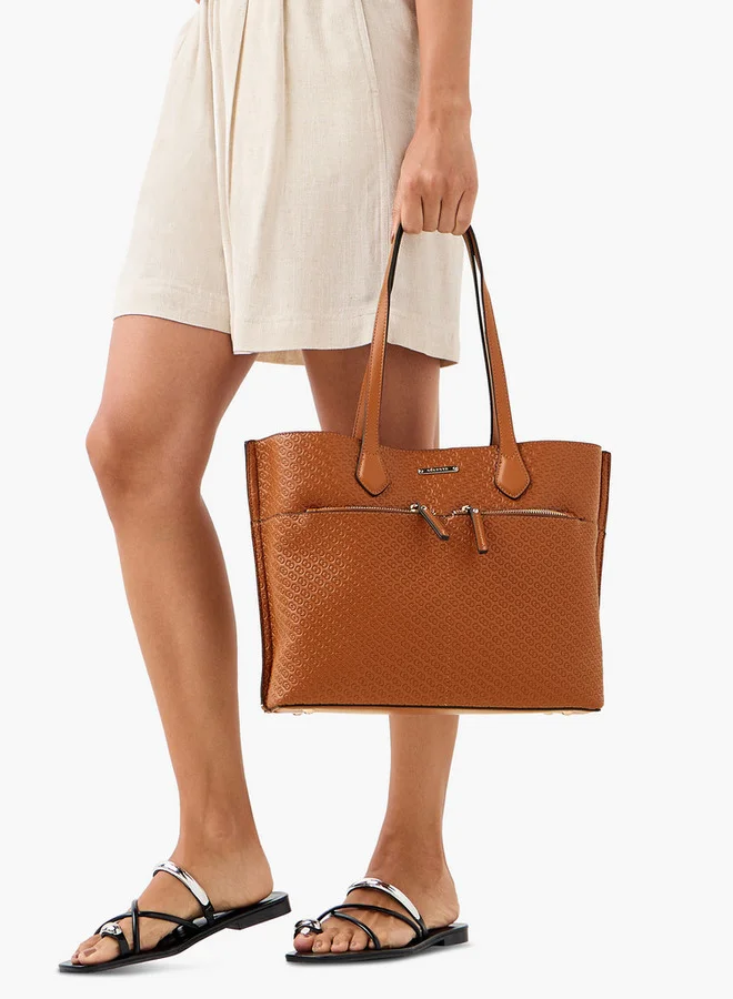 Celeste Monogram Embossed Tote Bag with Zip Closure