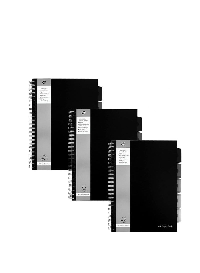 Pukka Pad, A4 Executive Project Notebook 3-Pack - 29.7 x 21cm - Wirebound Notebook with 8mm Feint Ruled Lines on 80GSM Paper - Includes 5 Repositionable Dividers with Storage Pockets - 250 Pages - Image 2