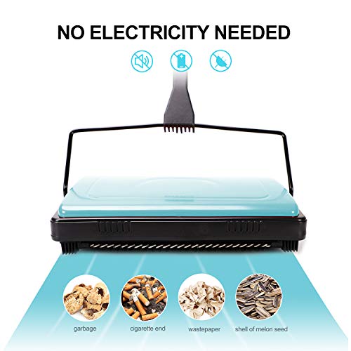 Yocada Carpet Sweeper Cleaner for Home Office Low&Undercoat Carpets Rugs Pet Hair Dust Scraps Paper Small Rubbish Cleaning with a Brush Blue - Image 2