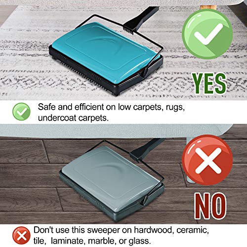 Yocada Carpet Sweeper Cleaner for Home Office Low&Undercoat Carpets Rugs Pet Hair Dust Scraps Paper Small Rubbish Cleaning with a Brush Blue - Image 3