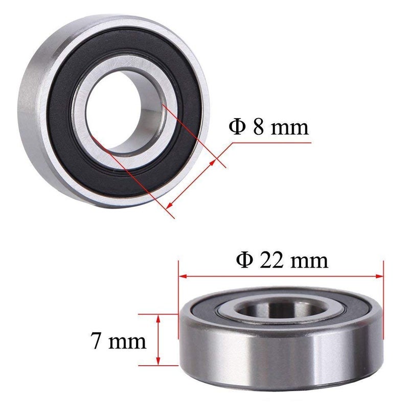 WAFJAMF 20 Pack 608-RS Ball Bearing - Double Rubber Sealed Shielded Miniature Deep Groove 608rs Bearings for Skateboards, Inline Skates, Scooters, Roller Blade Skates, Long Boards (8mm x 22mm x 7mm) - Image 2