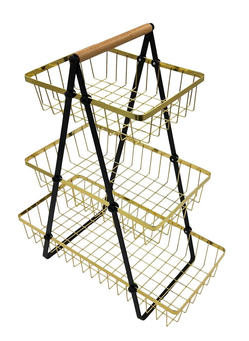 VIO 3 Tier Countertop Metal Fruit Basket Fruit Bowl Bread Basket Vegetable Holder Organizer 3 Level Decorative Storage Stand Tray for Home Kitchen Countertop Great Gift Gold Black  - Image 1