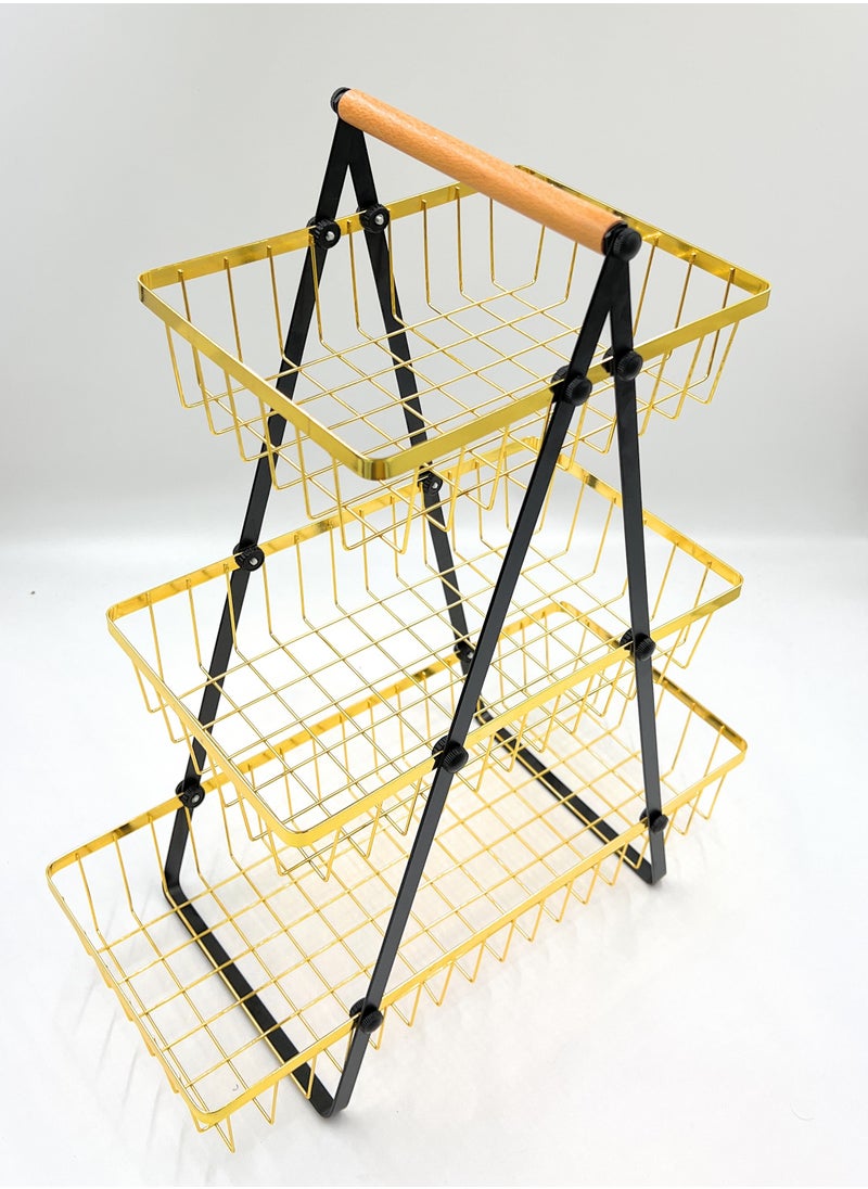 VIO 3 Tier Countertop Metal Fruit Basket Fruit Bowl Bread Basket Vegetable Holder Organizer 3 Level Decorative Storage Stand Tray for Home Kitchen Countertop Great Gift Gold Black  - Image 3