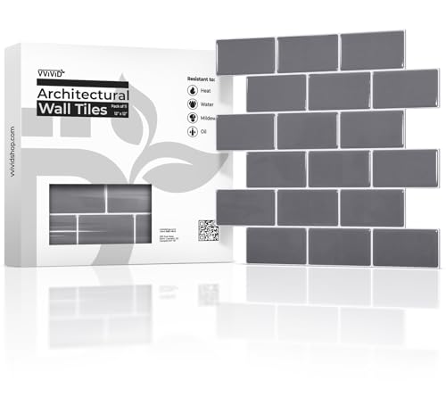 VViViD 11 Sheets Peel and Stick Grey Gloss Faux Ceramic Brick Wall Tiles Self Adhesive Backsplash 12x12 2mm Thick Kitchen Bathroom 11 sq ft - Image 1