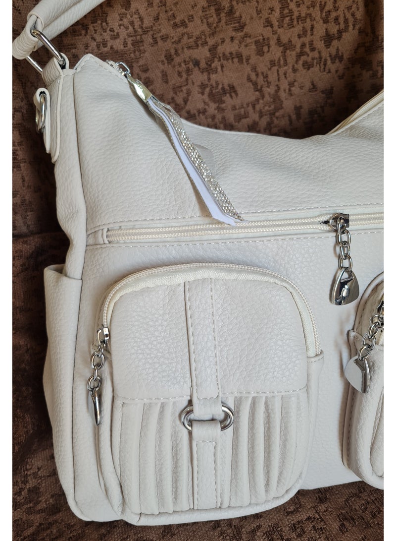 نو برانديد شنطة كتف جلد صناعي متعددة الجيوب – عملية وأنيقة للاستخدام اليومي والجامعة - Image 2