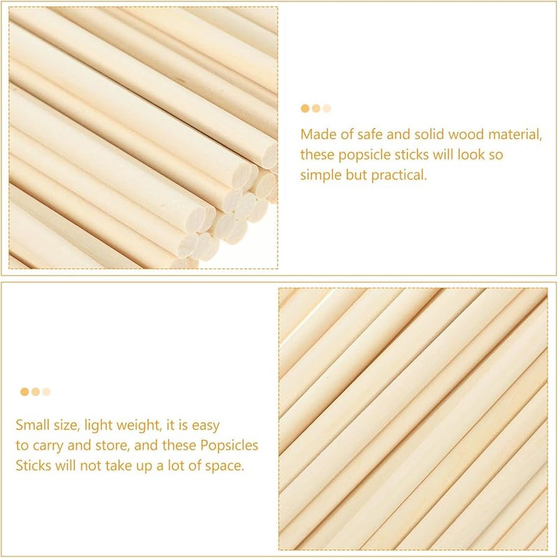 أعواد المصاصة الخشبية الطبيعية ١٠٠ قطعة، درجة غذائية، ناعمة ومستديرة، للحرف اليدوية وصنع الآيس كريم - Image 3