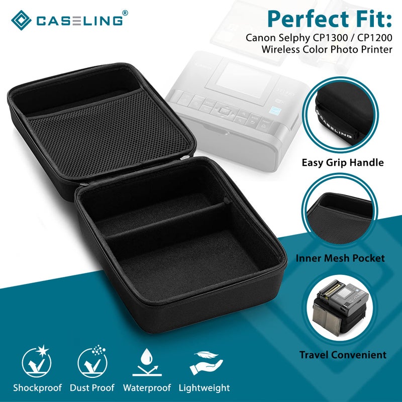 caseling Hard Shell Zipper Case for Canon Selphy CP1500, CP1300, CP1200-9.5" x 8" x 4.7" - EVA Protection Case for Photo Printer - Image 3
