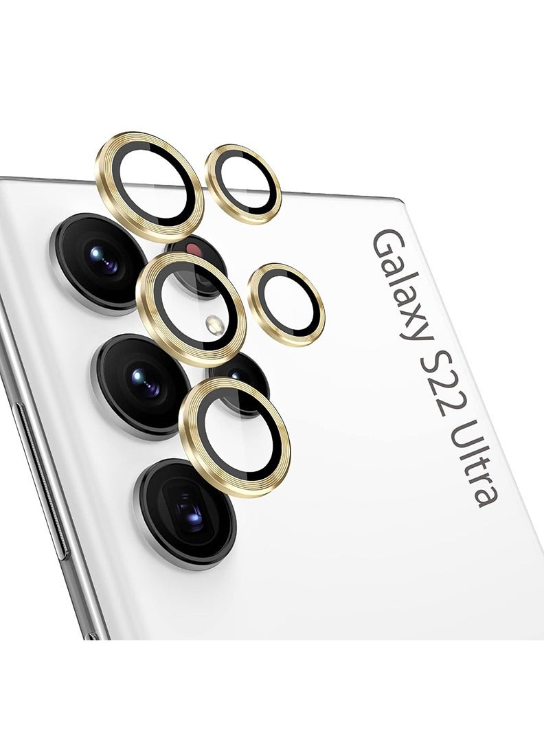 Theodor S22 Ultra 5 Pcs Camera Lens Protector With 9H Tempered HD Glass Camera Cover Anti Scratch Aluminum Alloy Camera Ring, Titanium Gold - Image 1