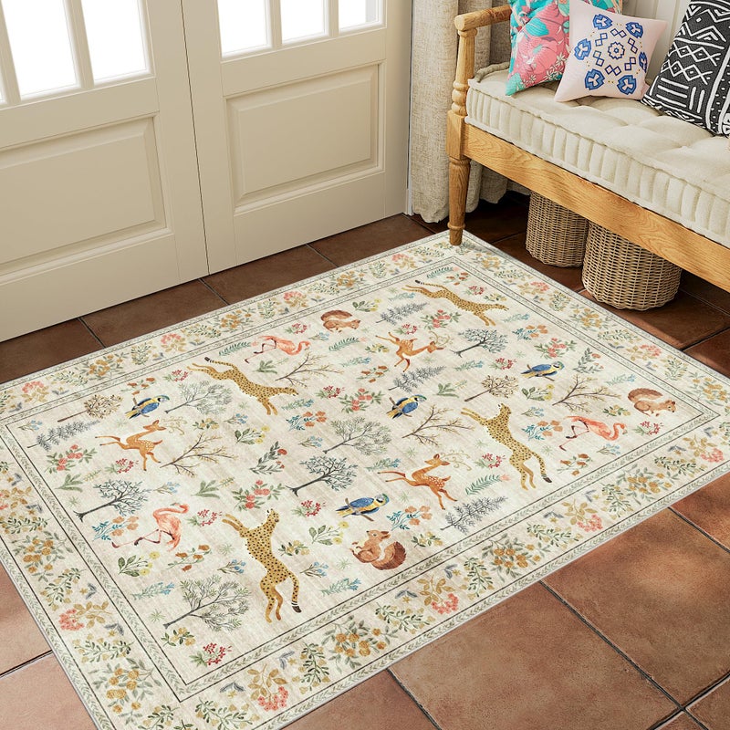 DUKINO 2x3 Rug, Washable Animal Rugs for Entryway, Non Slip Indoor Door Mat, Soft Low Pile Small Area Carpet for Entrance, Bedroom, Kitchen, Laundry, Bathroom, Beige - Image 3