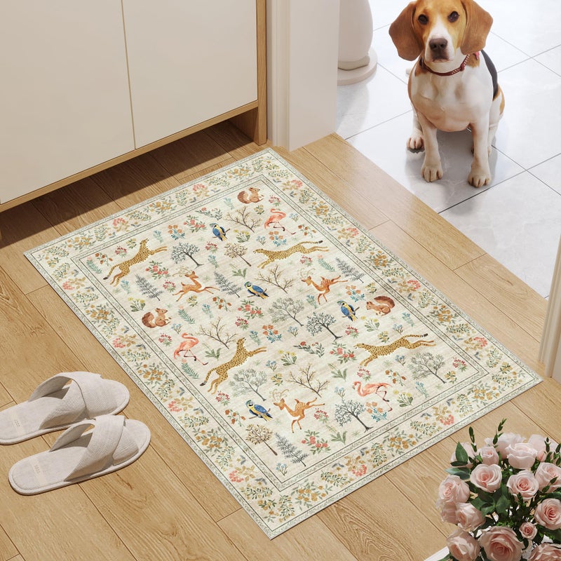 DUKINO 2x3 Rug, Washable Animal Rugs for Entryway, Non Slip Indoor Door Mat, Soft Low Pile Small Area Carpet for Entrance, Bedroom, Kitchen, Laundry, Bathroom, Beige - Image 2