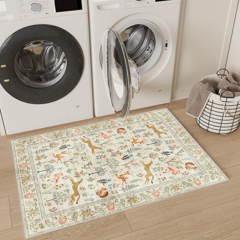 DUKINO 2x3 Rug, Washable Animal Rugs for Entryway, Non Slip Indoor Door Mat, Soft Low Pile Small Area Carpet for Entrance, Bedroom, Kitchen, Laundry, Bathroom, Beige - Image 4