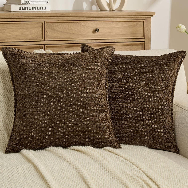 FUTEI Dark Brown Decorative Throw Pillow Covers 18x18 Inch Set of 2,Soft Grainy Textured Cushion Cases,Modern Home Decor for Couch Bed Living Room - Image 1
